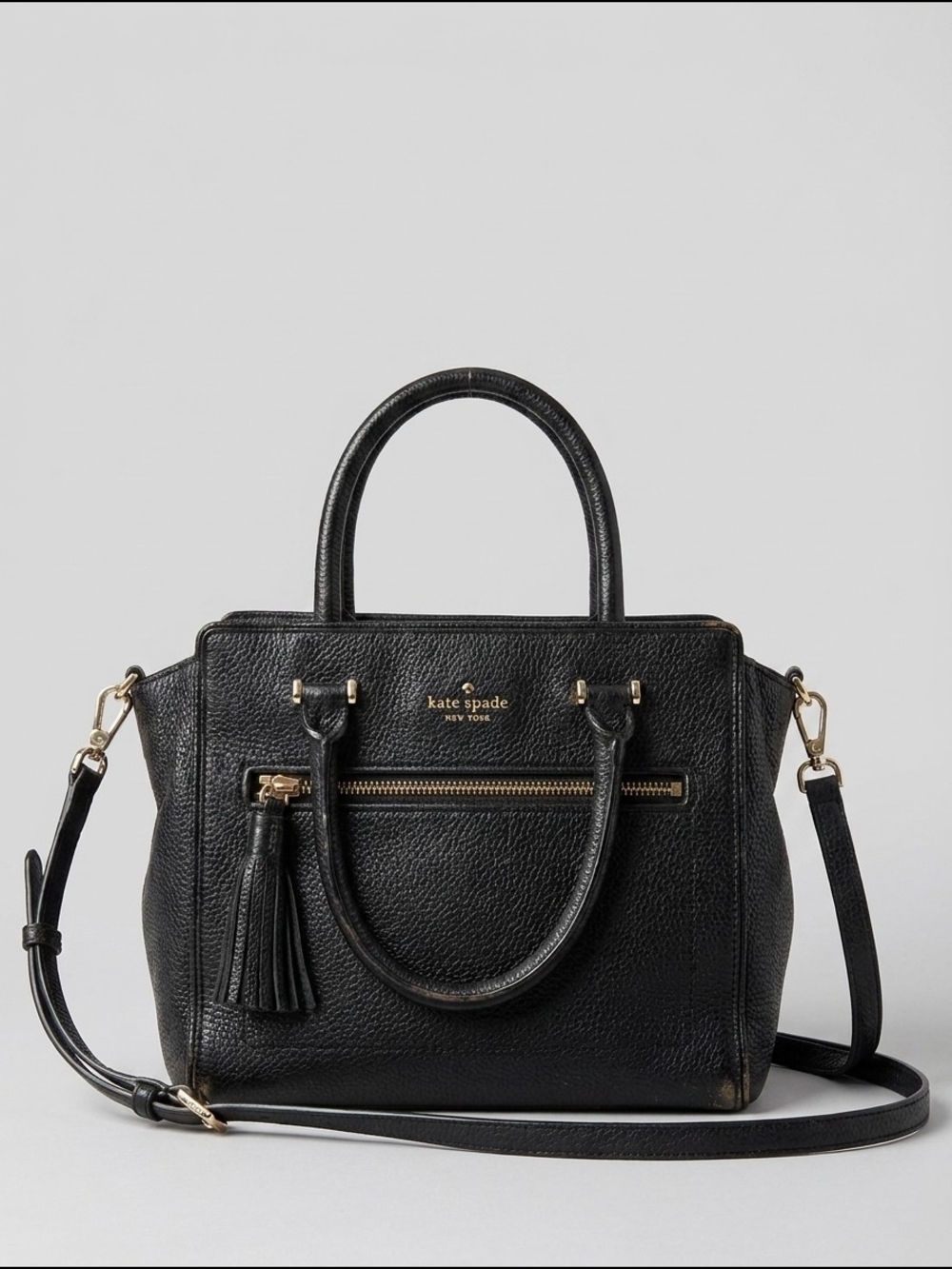Kate Spade Black Leather Satchel with Tassel